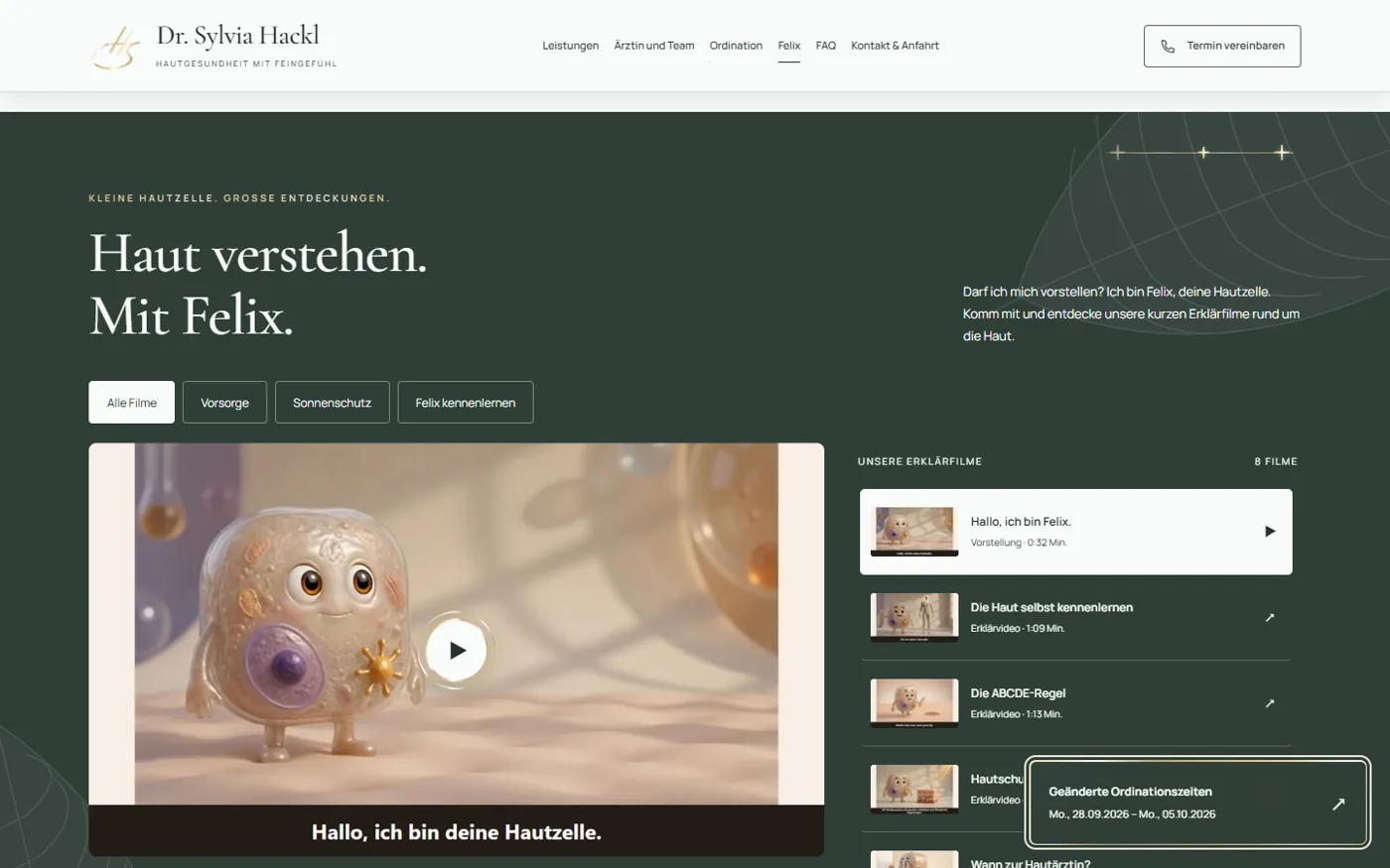 Mediathek mit acht Erklärfilmen von Felix